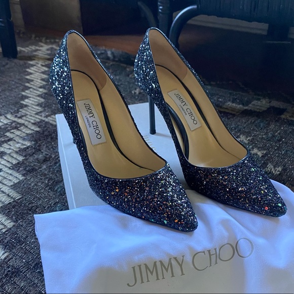 Jimmy Choo Shoes - Jimmy Choo Roma 85 Sparkle Glitter Pumps